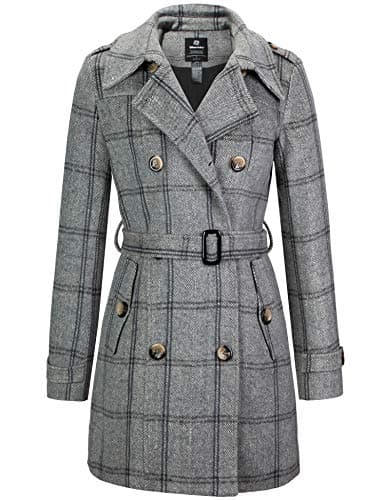 Women's Double Breasted Winter Trench Coat with Belt by Wantdo — Plaid