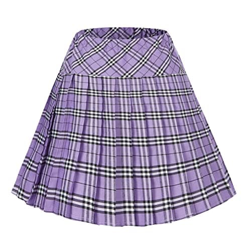 Urban CoCo Women's Elastic Waist Tartan Pleated School Skirt — Purple