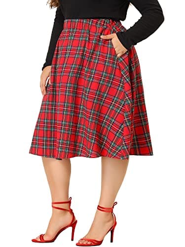 Agnes Orinda Plus Size 2024 A-line Plaid Flare Midi Skirt
