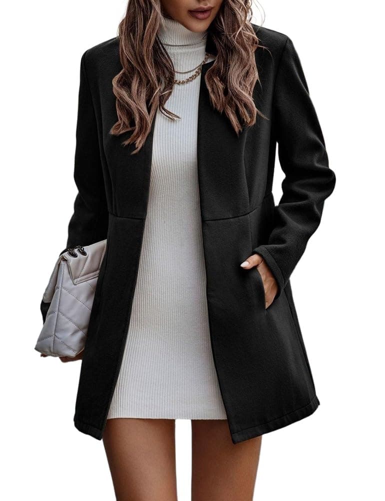 IDEALSANXUN Women's Wool Open Front Blazer Jackets