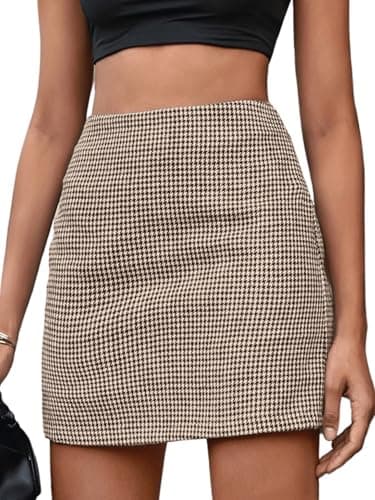 MakeMeChic Women's High Waist Houndstooth Mini Zipper Bodycon Skirt — Multicolor