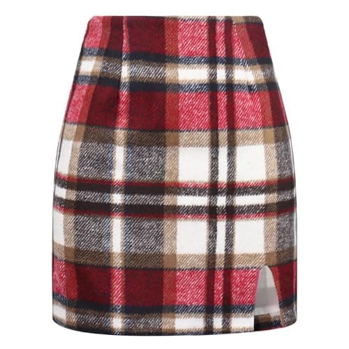 Ibeauti Women's High Waist Plaid Mini Pencil Skirt with Side Split