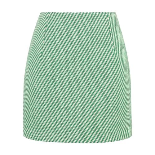 Women's Plaid Wool Mini Skirt for Fall and Winter — Stripe Green