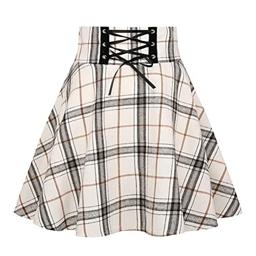 2024 Gothic Plaid Mini Skirts for Women - Short High Waist — Plaid Beige
