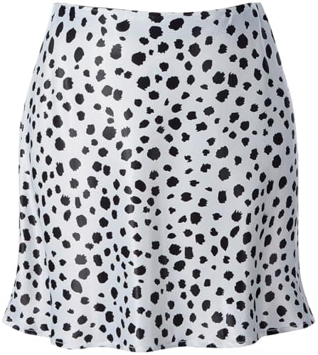 Women's Reaowazo Satin High Elastic Ruffle Waist Short Skirt — A-leopard White