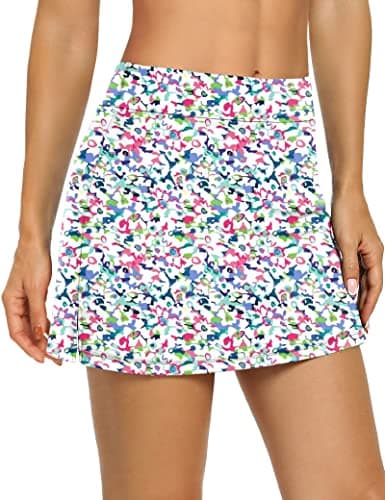 LouKeith Women's Golf Skirts Mini Skorts Summer Workout Shorts with Pockets — Pattern 4-boho Flowers