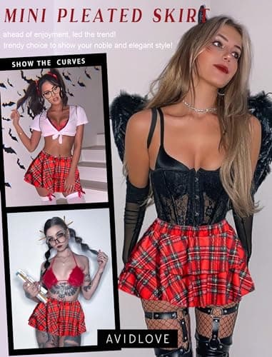 Avidlove Women's Pleated Mini Skirt with Solid Ruffle Lingerie Skirts