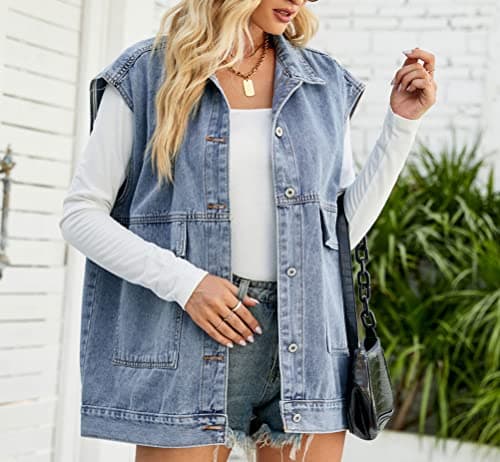 PAODIKUAI Women's Oversized Distressed Denim Vest Jackets