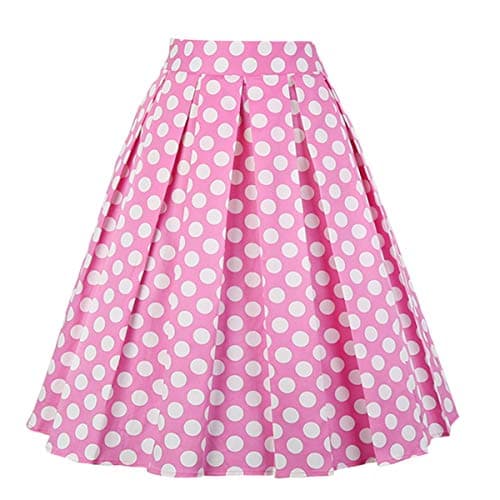 Girstunm Women's Floral Print A-line Midi Skirt with Pockets — Fuchsia Polka Dot