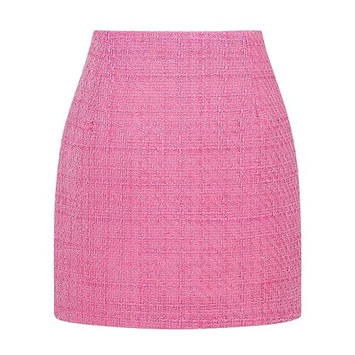 Women's Plaid Wool Mini Skirt for Fall and Winter — Tweed Pink