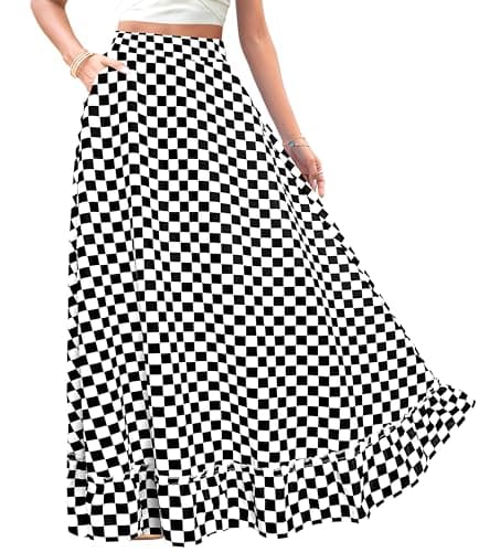 Afibi Women's Plus Size Vintage High Waist Maxi Skirt with Pockets