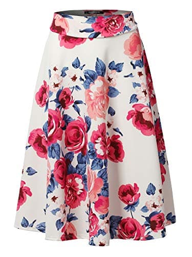 SSOULM Plus Size High Waist Flare Midi Skirt — Ssk004_floralivory
