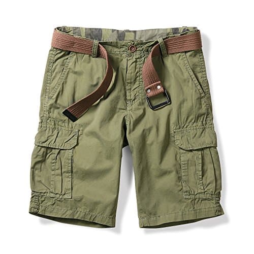 OCHENTA Men's Lightweight Cargo Shorts with Pockets Casual Cotton Shorts (No Belt) — Green