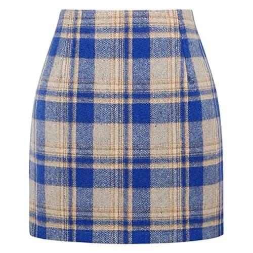 DAYINKEE Women's High Waisted Plaid Bodycon Mini Skirts — Blue