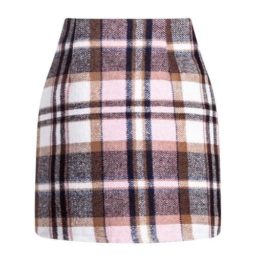 Womens High Waisted Wool Plaid Mini Skirt