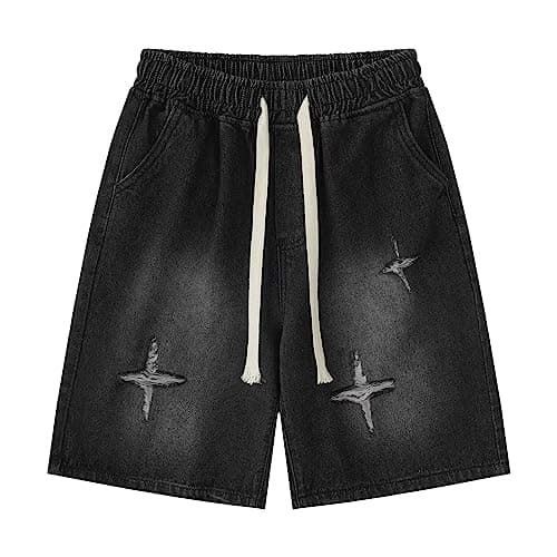 LAPRBY Y2K Blue Denim Straight Leg Shorts Grunge Streetwear — Black