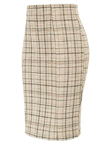 KKate Kasin Women's Elastic Waist Stretch Tweed Pencil Skirt
