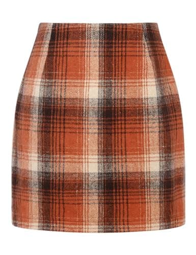 Mywinway Plaid High Waist A-Line Skirt for Women — Orange