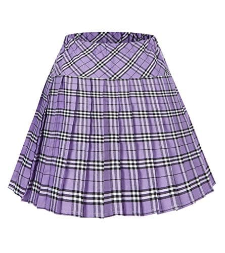 EXCHIC Women's High Waist Tartan Pleated Mini Skirt Plaid Skater Style — 20