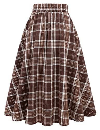 Women's High Waist Plaid A-line Midi Skirt by IDEALSANXUN