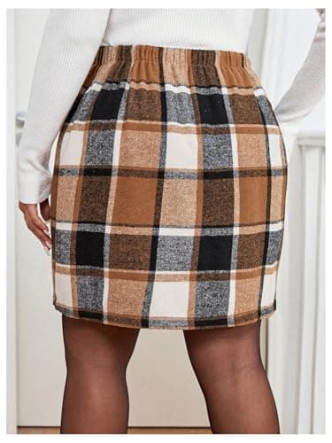 SHENHE Women's Plus Size High Waisted Elegant Straight Plaid Mini Skirt