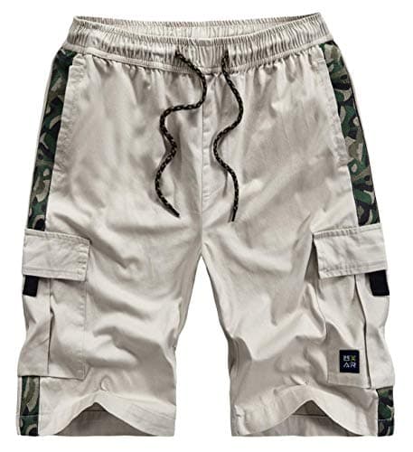 XinYangNi Men's Cargo Shorts Elastic Waist Casual Outdoor Lightweight Work Shorts Multi-Pockets — Beige1