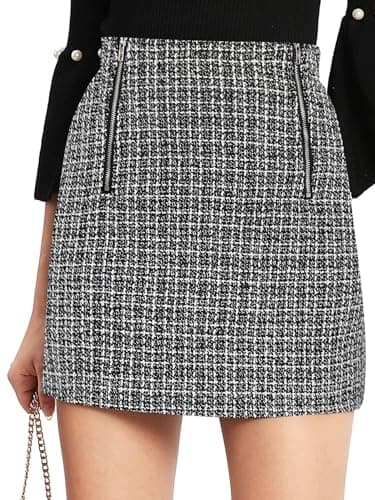Floerns Women's Plaid High Waist Mini Skirt — Black Tweed