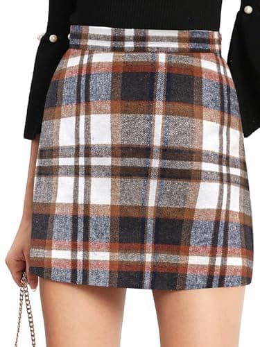Floerns Women's Plaid High Waist Mini Skirt — Brown and White