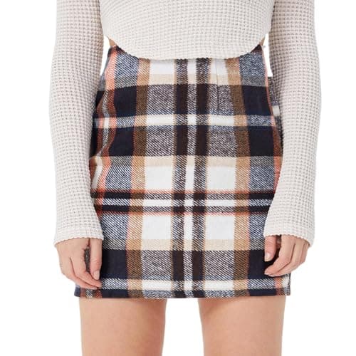 Scacto Women's Casual High Waist Plaid Wool Mini Skirt