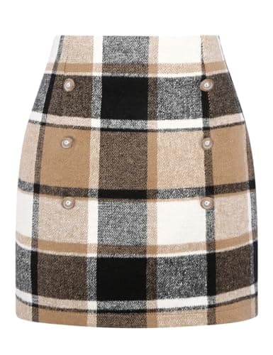 IDEALSANXUN Women's Plaid Mini Wool Skirt for Fall Winter — Brown New