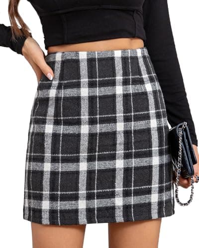 We1Fit Women's Plaid High Waist Wool Bodycon Mini Skirt with Shorts — Black