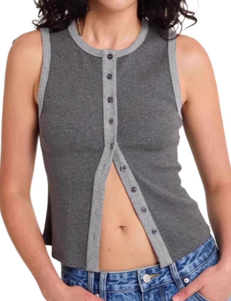 IDEALSANXUN Ribbed Button-Up Tank Top for Women Summer Vest Top
