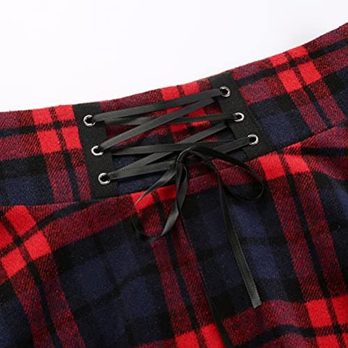 IDEALSANXUN Women's High Waist Gothic Lace-Up Pleated Mini Skirts