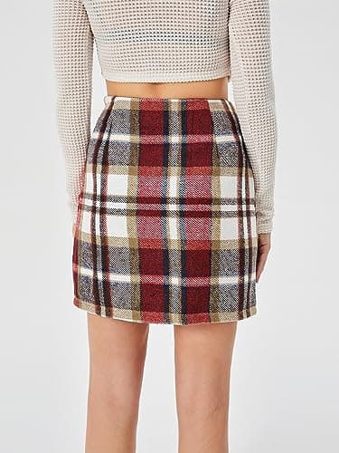 Scacto Women's Casual High Waist Plaid Wool Mini Skirt