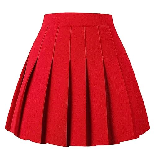 Women's Pleated Mini Skater Skirt - High Waist School Girls Uniform — Red