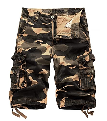 HODZAIW Mens Outdoor Camouflage Cargo Shorts with Multiple Pockets — Khaki Camo