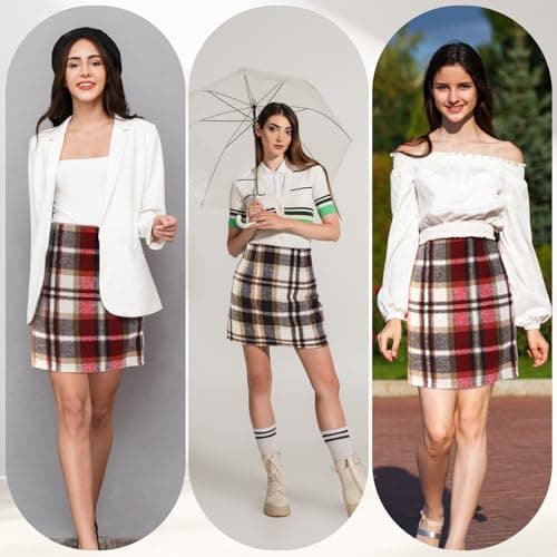 Coume 2 Pack Women's Wool Plaid Mini Skirts 2025 Trendy High-Waisted Pencil Bodycon