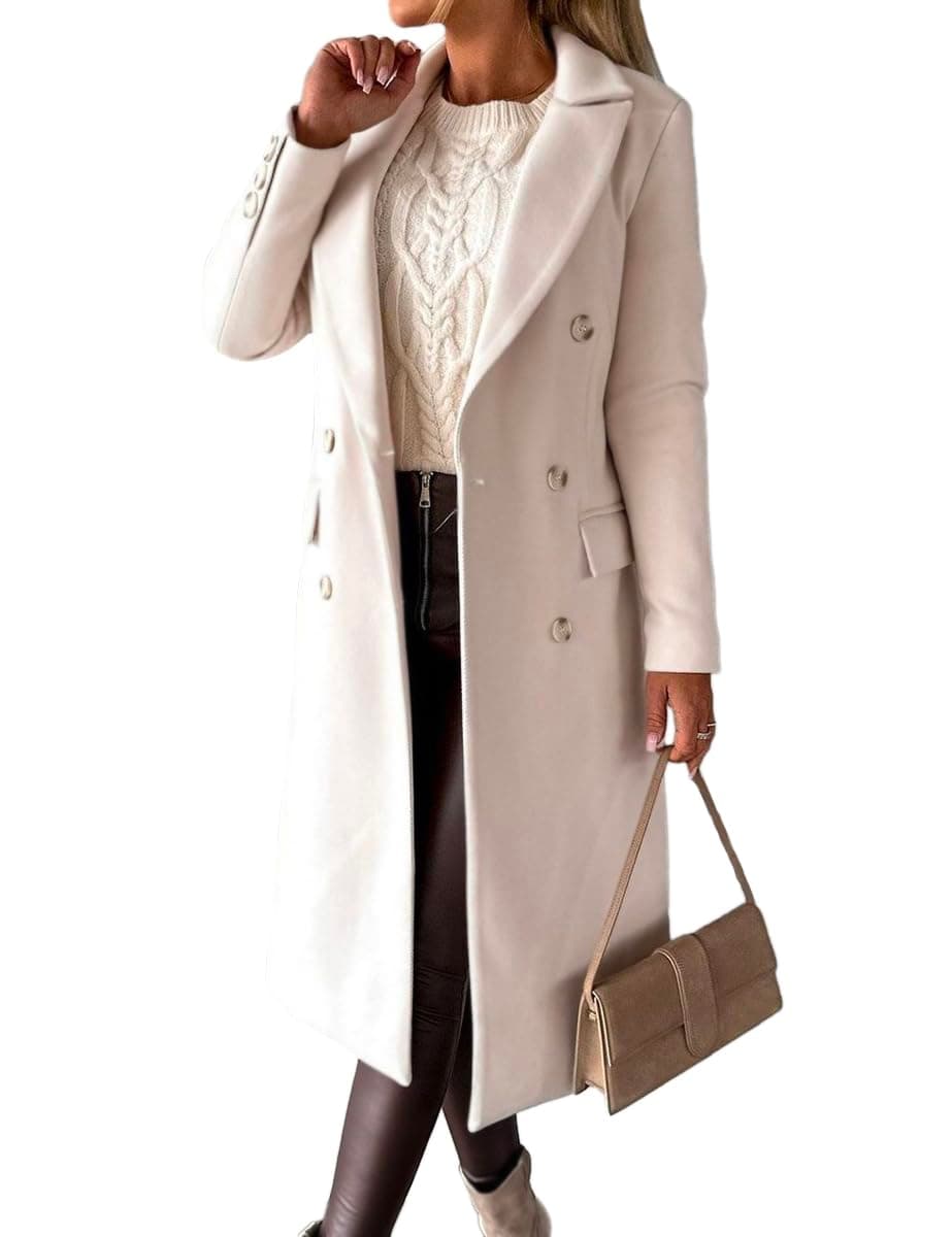 IDEALSANXUN Women's Double Breasted Long Wool Trench Coat for Fall & Winter