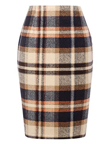 2024 Fall/Winter Plaid Midi Skirt for Women — Brown 01