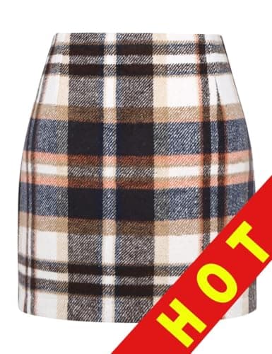Mywinway Plaid High Waist A-Line Skirt for Women — Brown