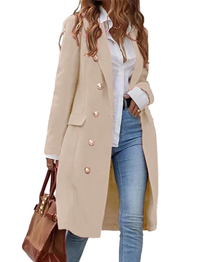 Women's Long Wool Trench Coat for Fall and Winter