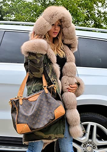 Roiii Women's Warm Winter Thicken Hooded Down Parka Jacket — Beige Camo