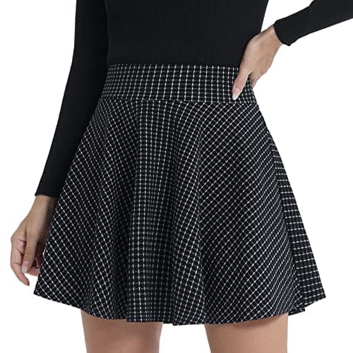 DJT Women's Flared Pleated Mini Skater Skirt with Shorts — Black Checked