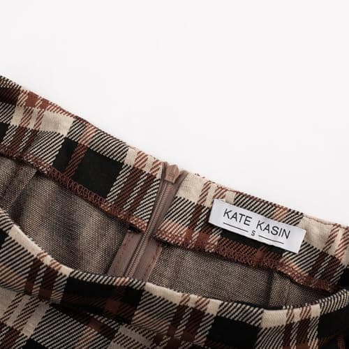 Women's Kate Kasin Knee-Length Elastic Waist Stretch Plaid Business Skirt