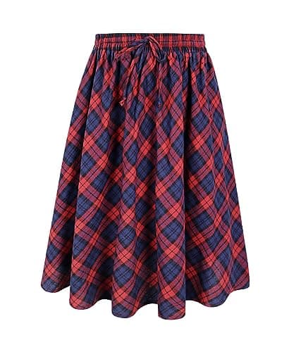 Carcos Plus Size High Waist Flowy A-Line Mini/Midi Skirt XL-5XL — A3671-red Plaid