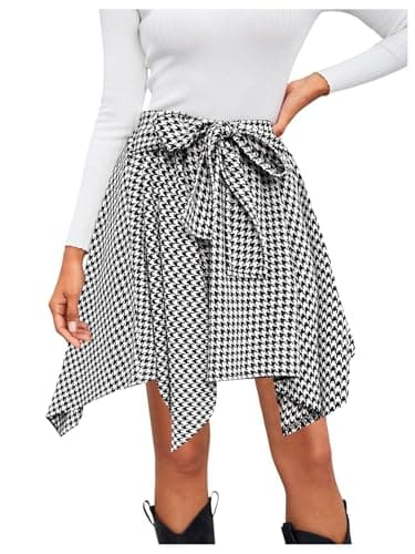 MakeMeChic Women's Plaid HighWaisted Elastic Mini Skirt — Black and White