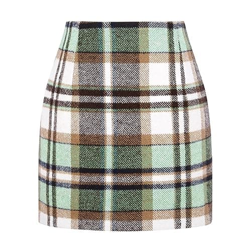 Women's Plaid Wool Mini Skirt for Fall and Winter — Green 02