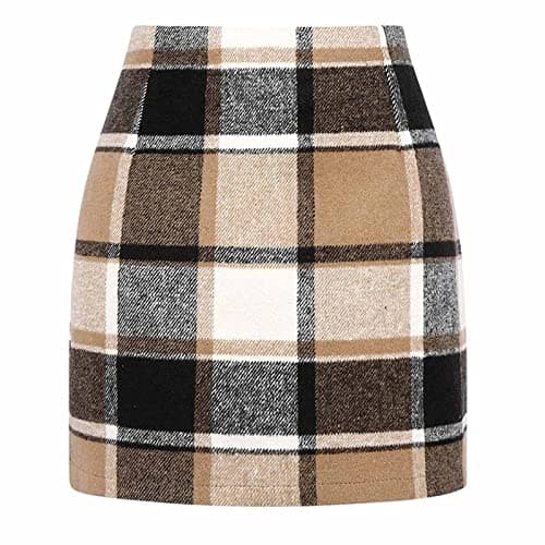 2024 Fall/Winter High Waist Wool Plaid Skirt for Women - Casual and Bodycon