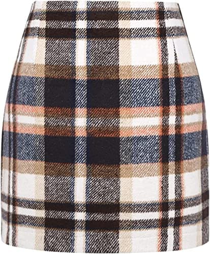 EachWell Women's High-Waist Plaid Wool Bodycon Mini Skirt