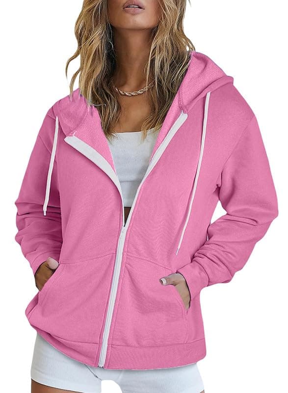 Women's Zip Up Hoodie Sweatshirt Jacket Coat — A Barbie Pink